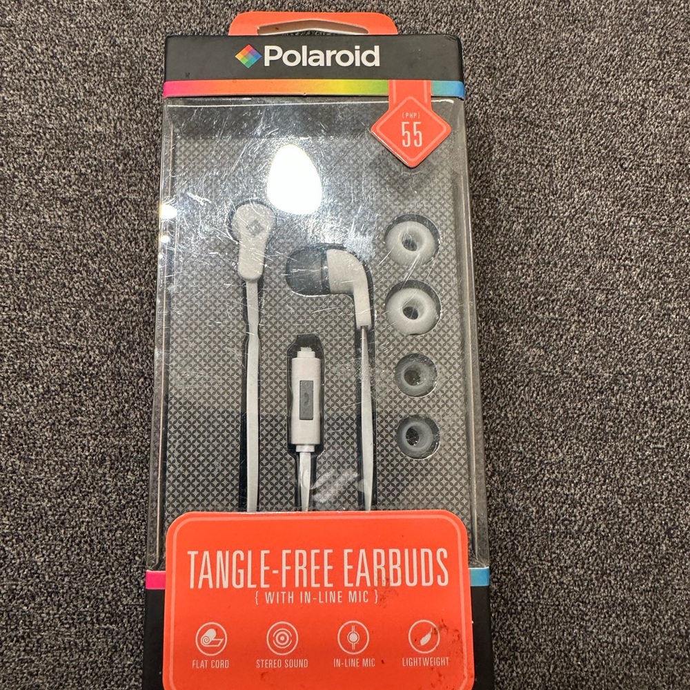Polaroid Red Tangle-Free Earbuds with Mic